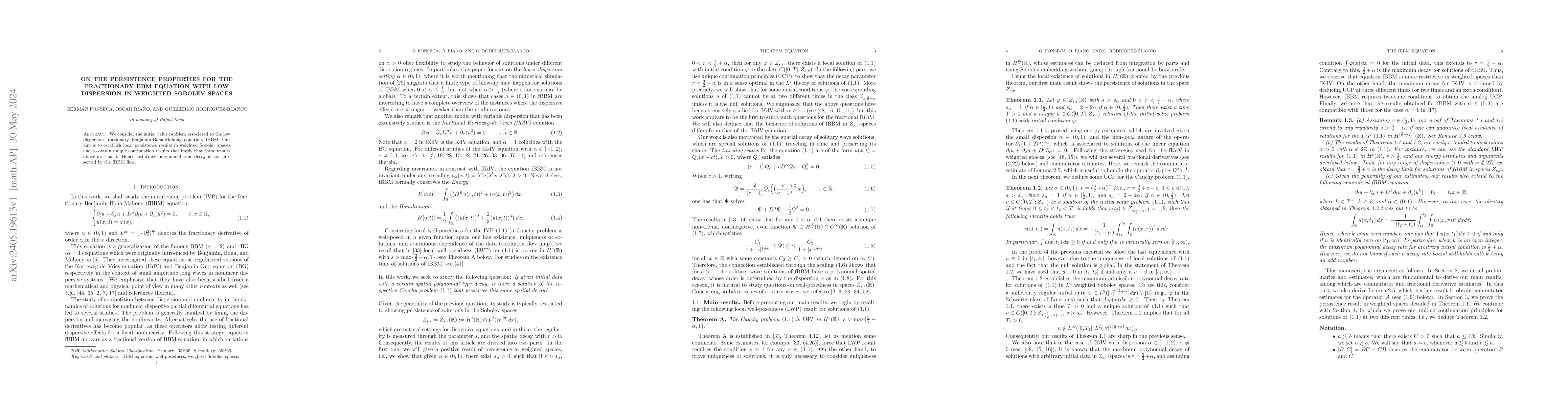 Thumbnail for On the persistence properties for the fractionary BBM equation with low
  dispersion in weighted Sobolev spaces