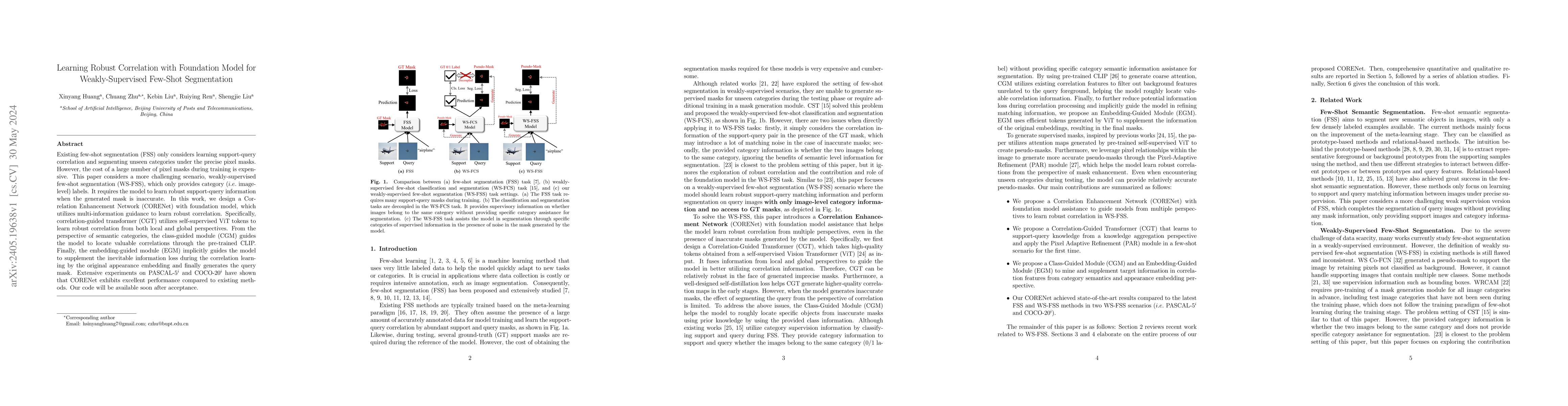 Thumbnail for Learning Robust Correlation with Foundation Model for Weakly-Supervised
  Few-Shot Segmentation