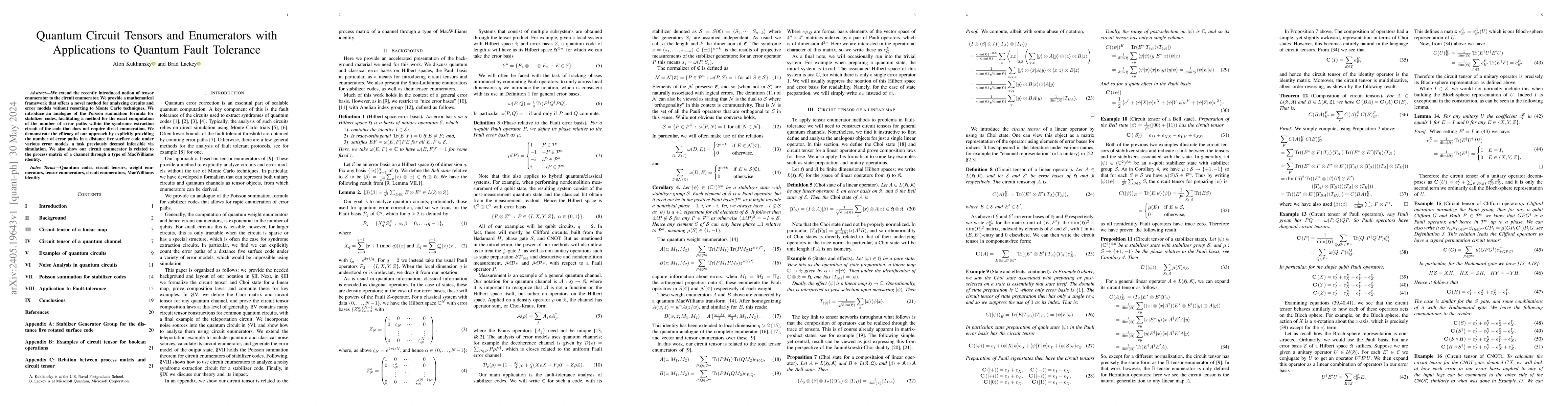 Thumbnail for Quantum Circuit Tensors and Enumerators with Applications to Quantum
  Fault Tolerance