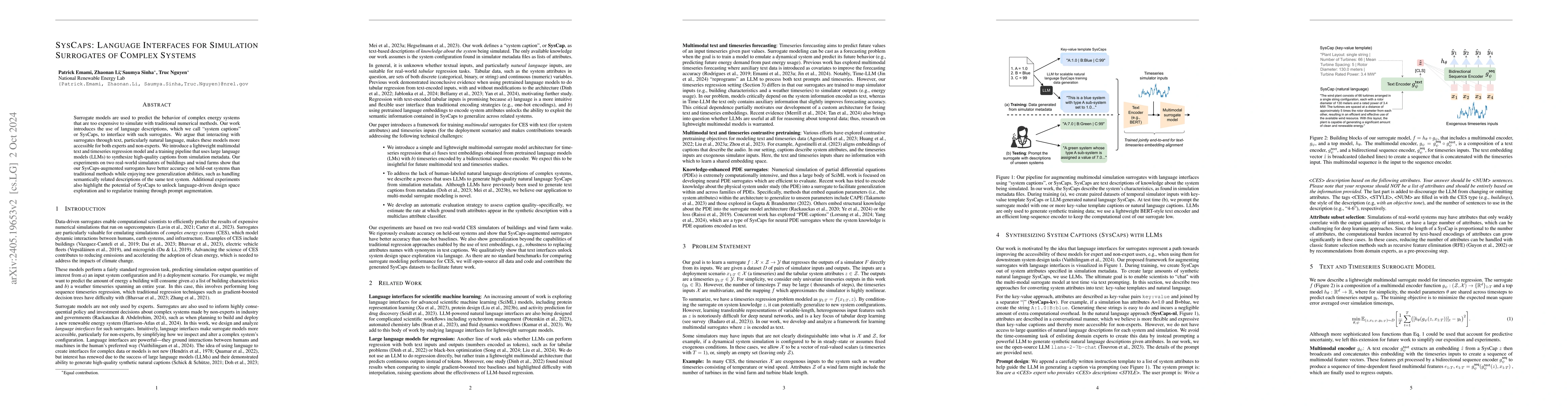 Thumbnail for SysCaps: Language Interfaces for Simulation Surrogates of Complex
  Systems