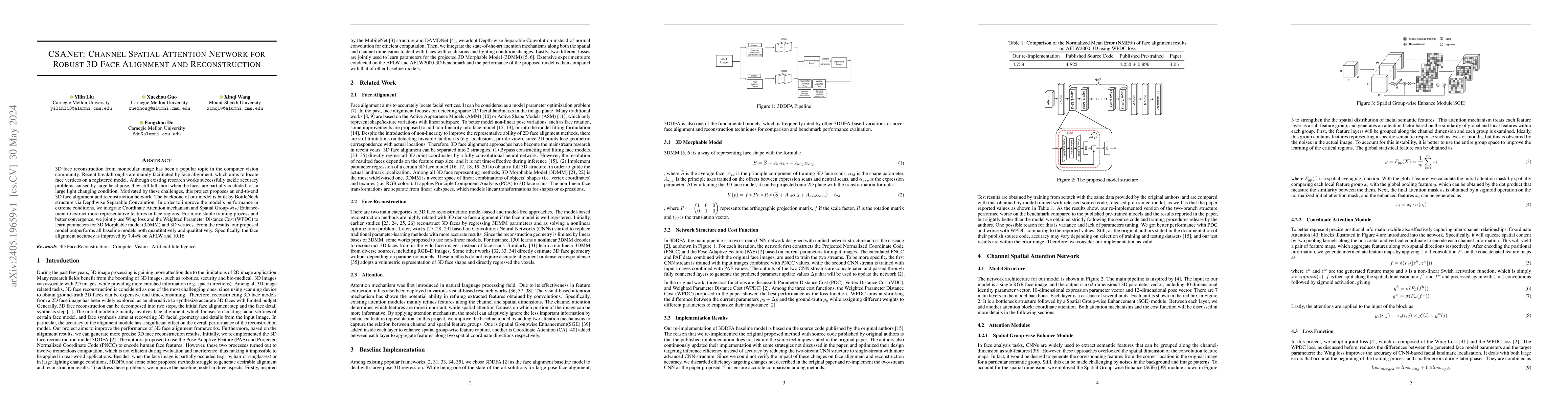 Thumbnail for CSANet: Channel Spatial Attention Network for Robust 3D Face Alignment
  and Reconstruction