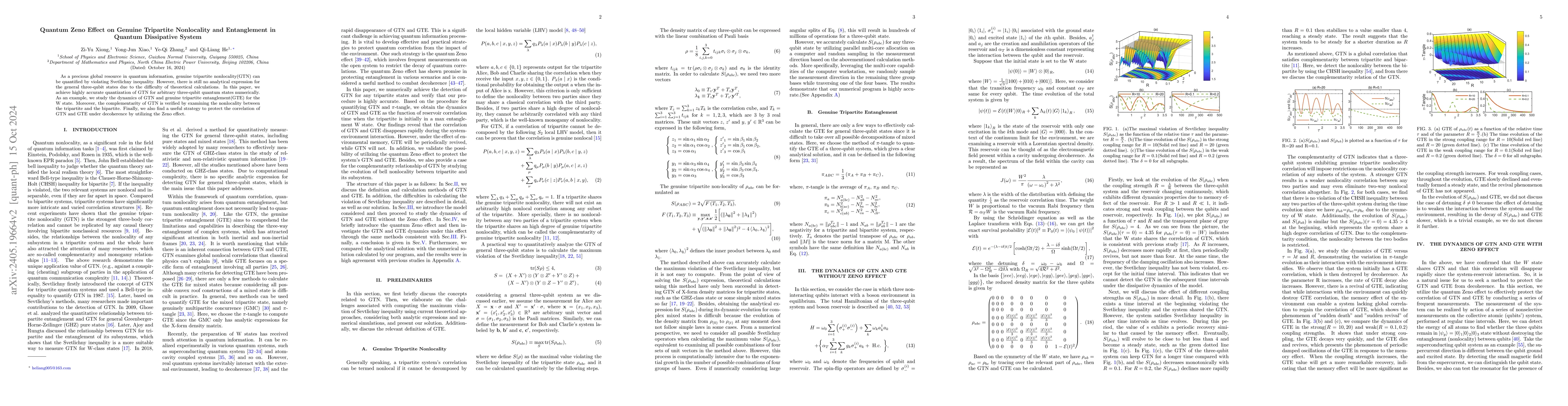 Thumbnail for Quantum Zeno Effect on Genuine Tripartite Nonlocality and Entanglement
  in Quantum Dissipative System