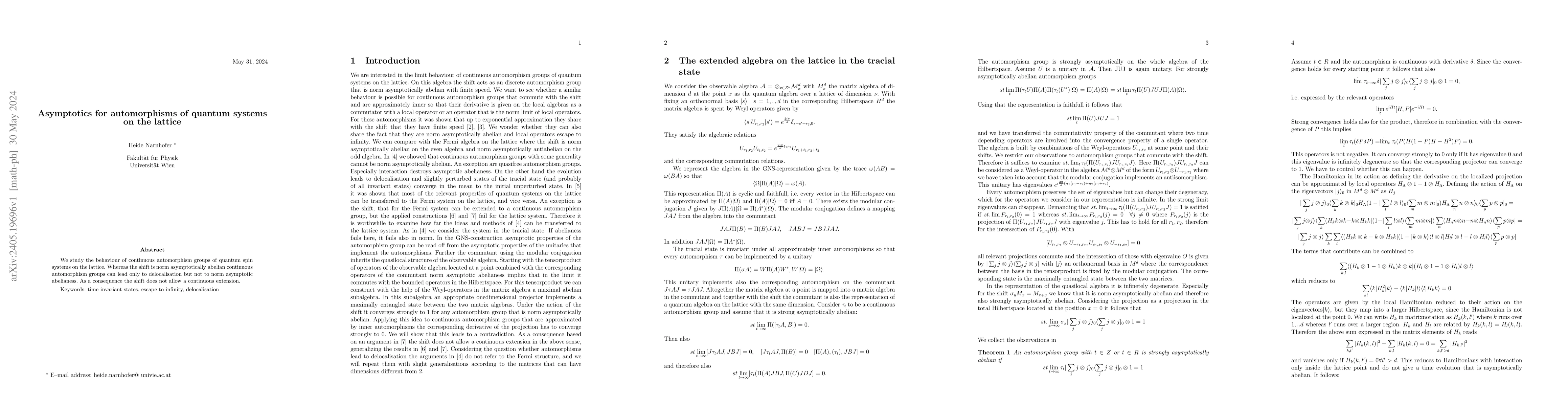 Thumbnail for Asymptotics for automorphisms of quantum systems on the lattice