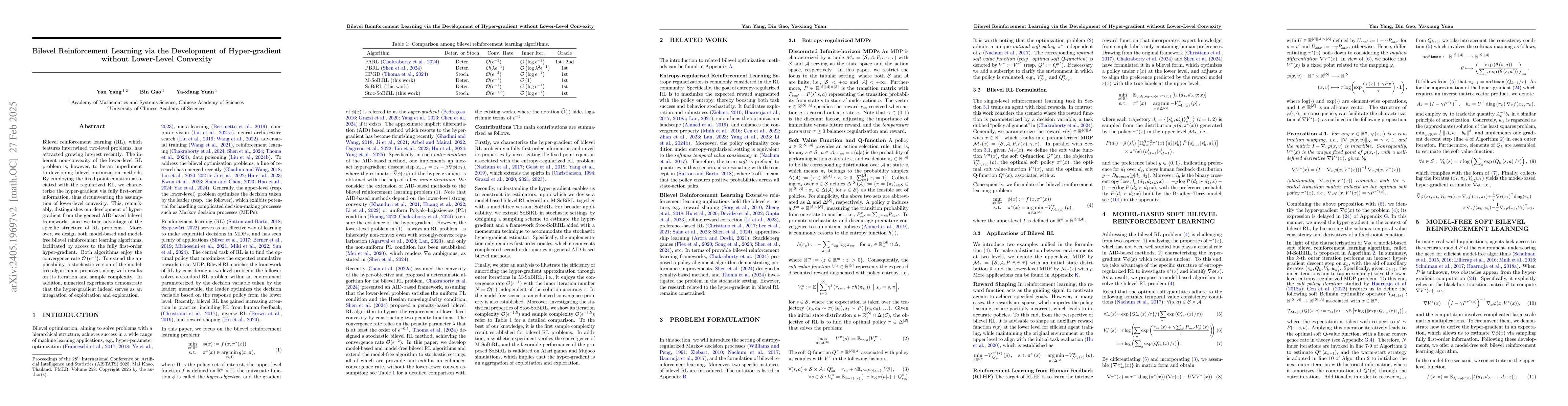 Thumbnail for Bilevel reinforcement learning via the development of hyper-gradient
  without lower-level convexity