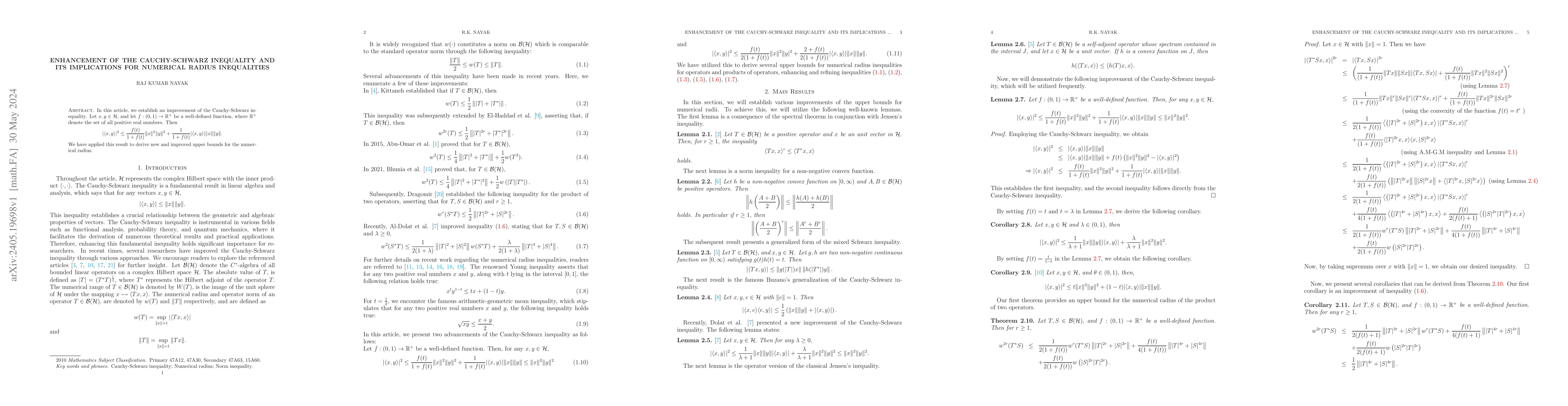 Thumbnail for Enhancement of the Cauchy-Schwarz Inequality and Its Implications for
  Numerical Radius Inequalities