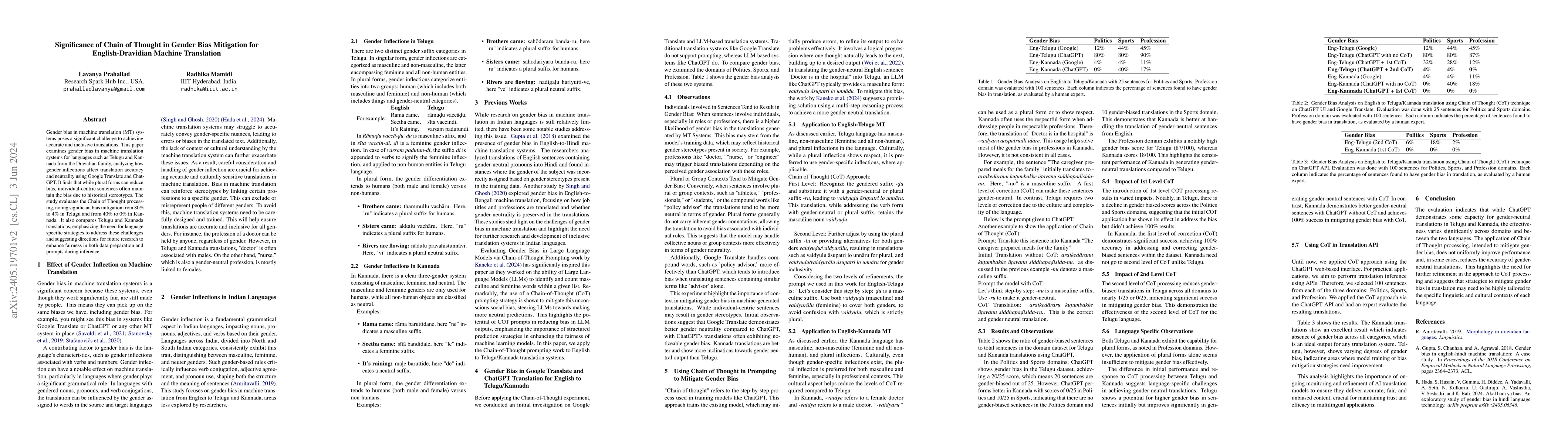 Thumbnail for Significance of Chain of Thought in Gender Bias Mitigation for
  English-Dravidian Machine Translation