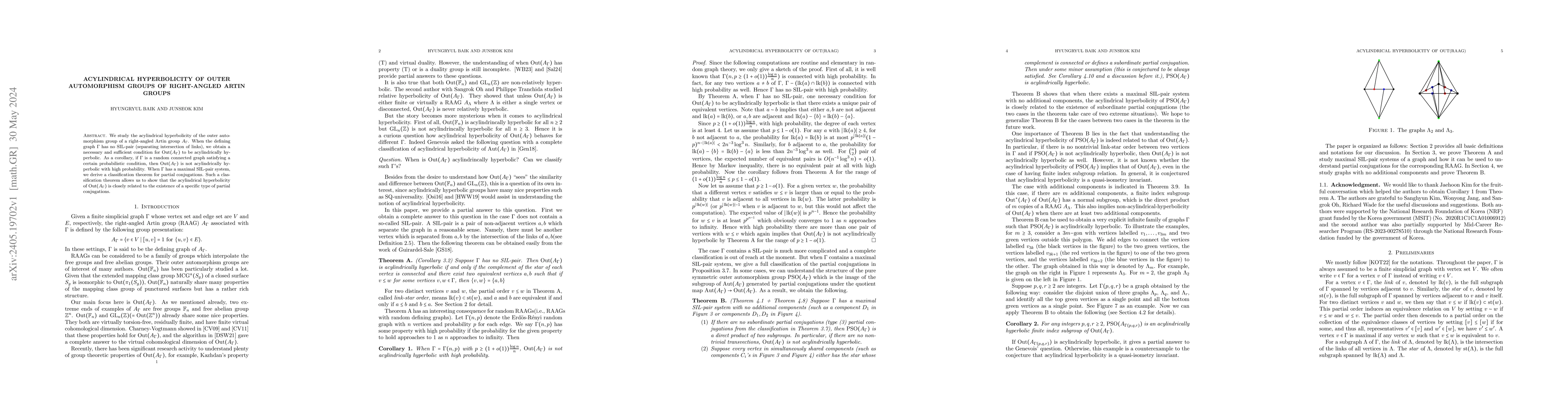 Thumbnail for Acylindrical hyperbolicity of outer automorphism groups of right-angled
  Artin groups