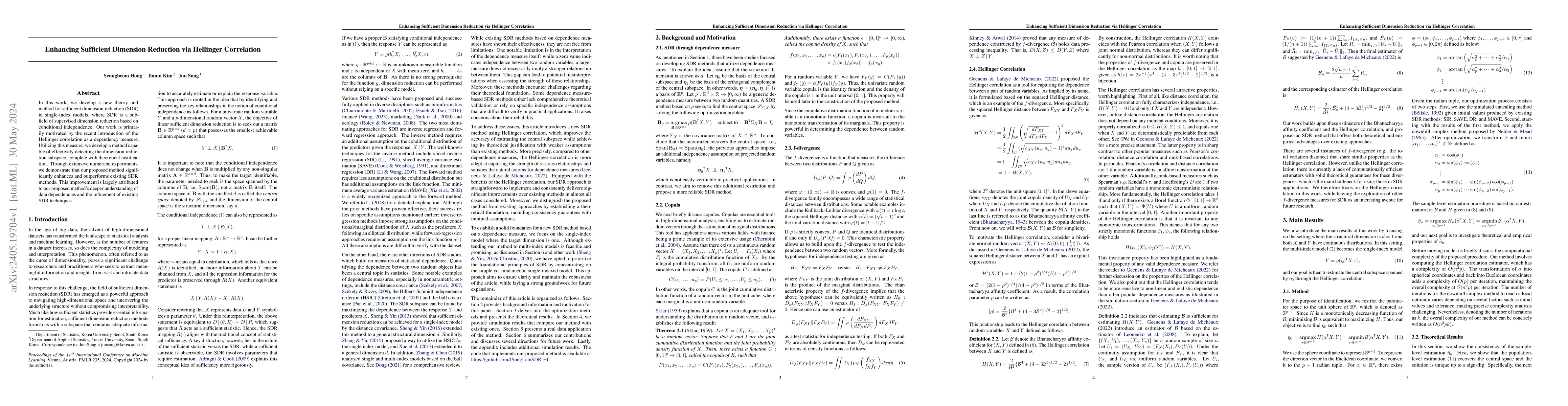 Thumbnail for Enhancing Sufficient Dimension Reduction via Hellinger Correlation