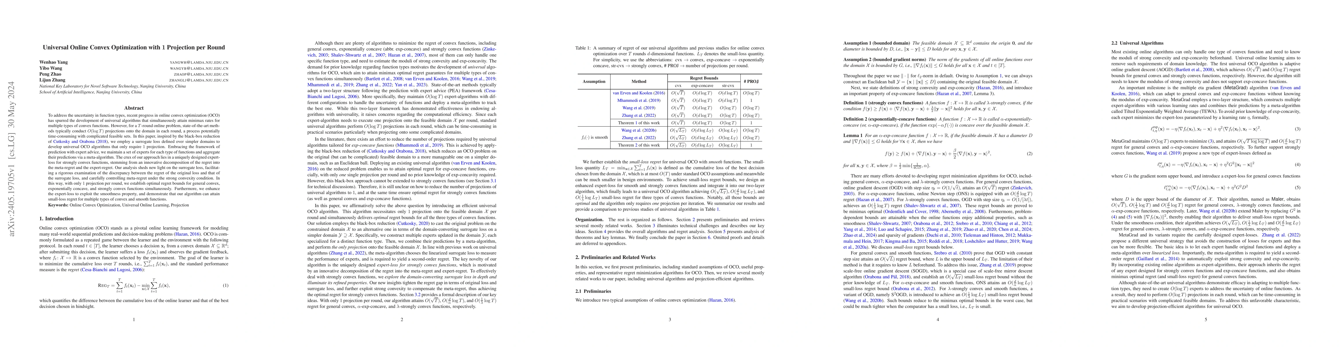 Thumbnail for Universal Online Convex Optimization with $1$ Projection per Round