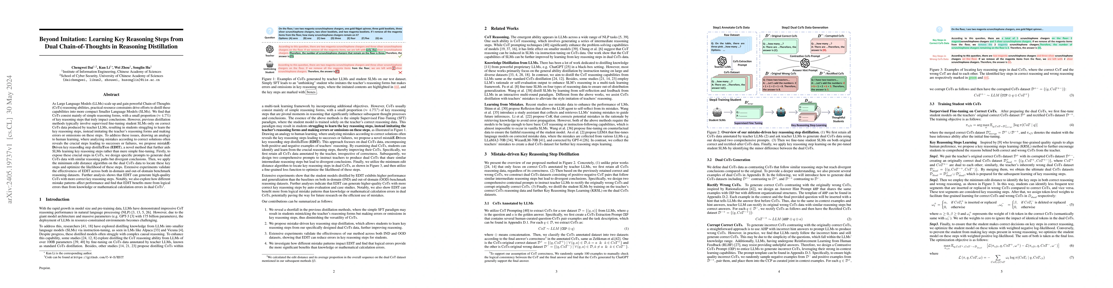Thumbnail for Beyond Imitation: Learning Key Reasoning Steps from Dual
  Chain-of-Thoughts in Reasoning Distillation