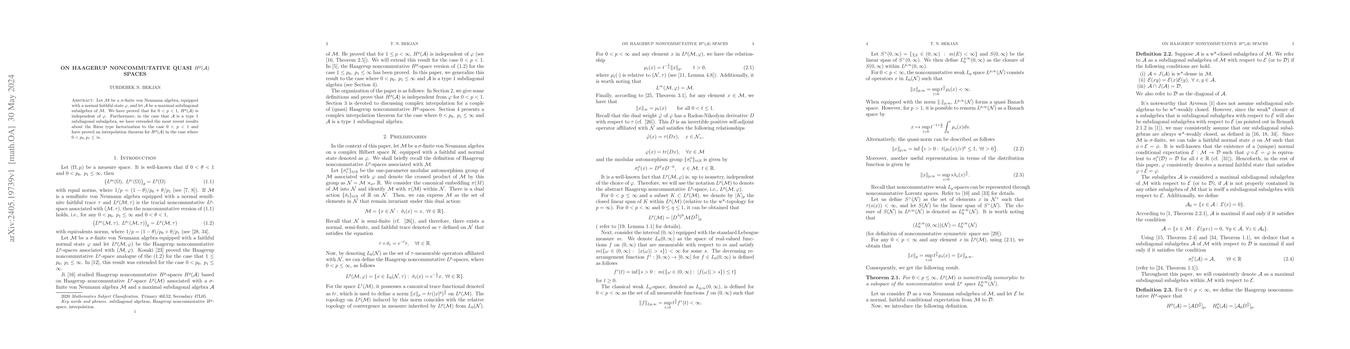 Thumbnail for On Haagerup noncommutative quasi $H^p(\A)$ spaces