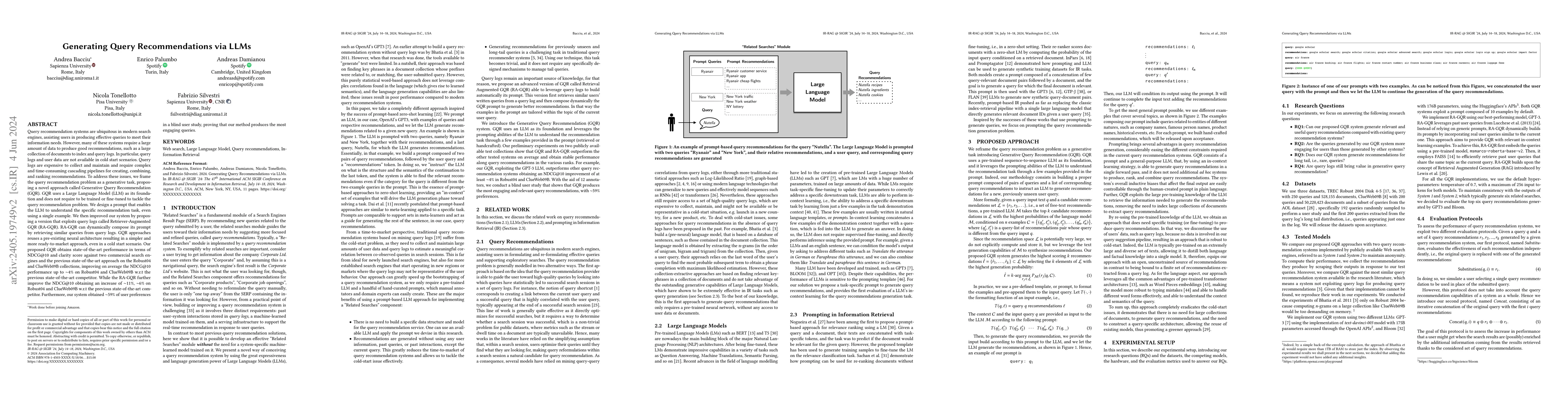 Thumbnail for Generating Query Recommendations via LLMs