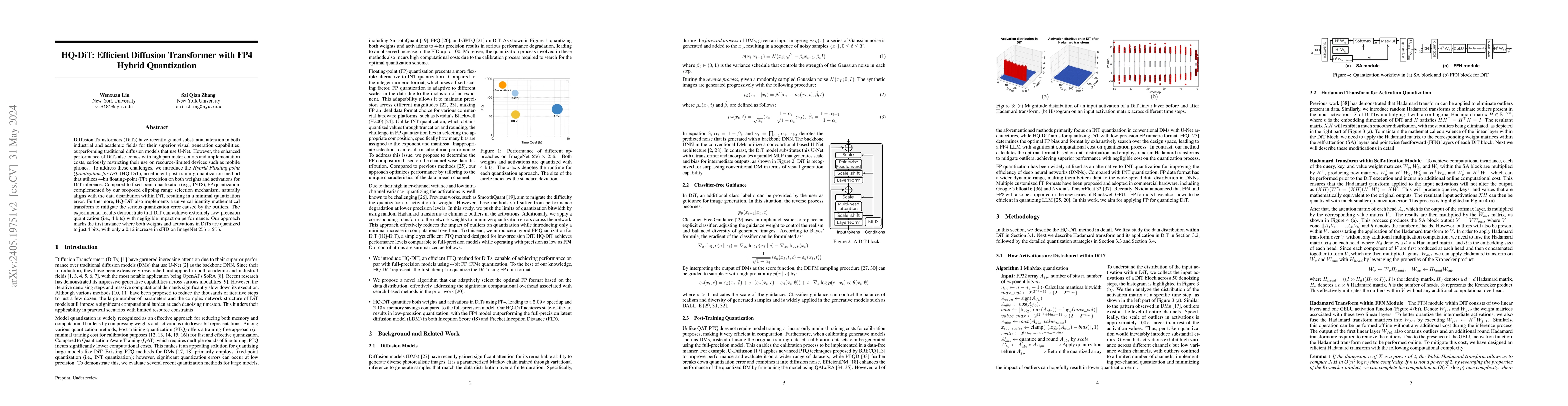 Thumbnail for HQ-DiT: Efficient Diffusion Transformer with FP4 Hybrid Quantization