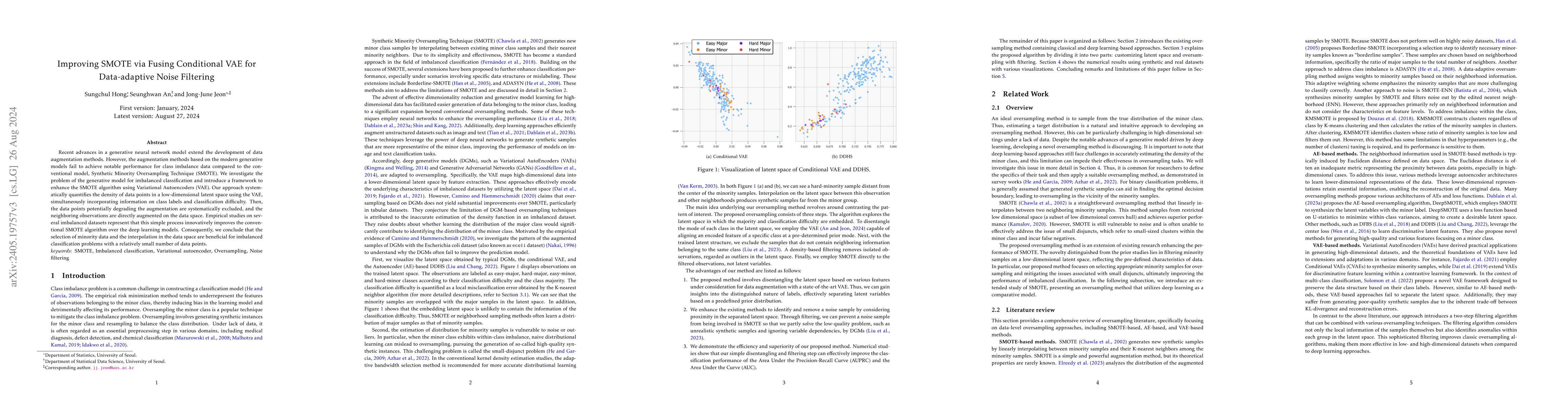 Thumbnail for Improving SMOTE via Fusing Conditional VAE for Data-adaptive Noise
  Filtering