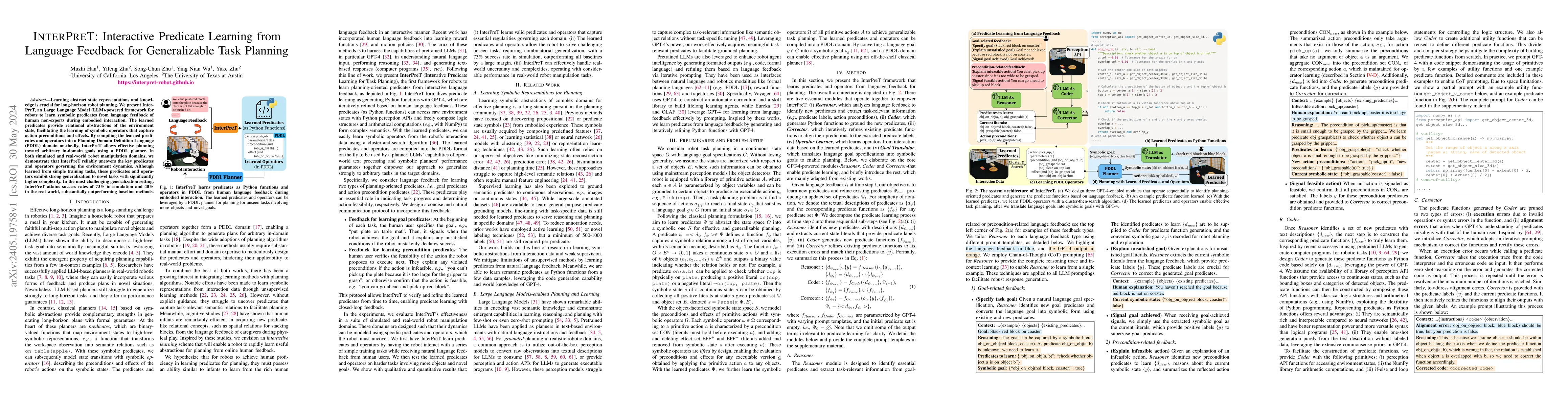 Thumbnail for InterPreT: Interactive Predicate Learning from Language Feedback for
  Generalizable Task Planning