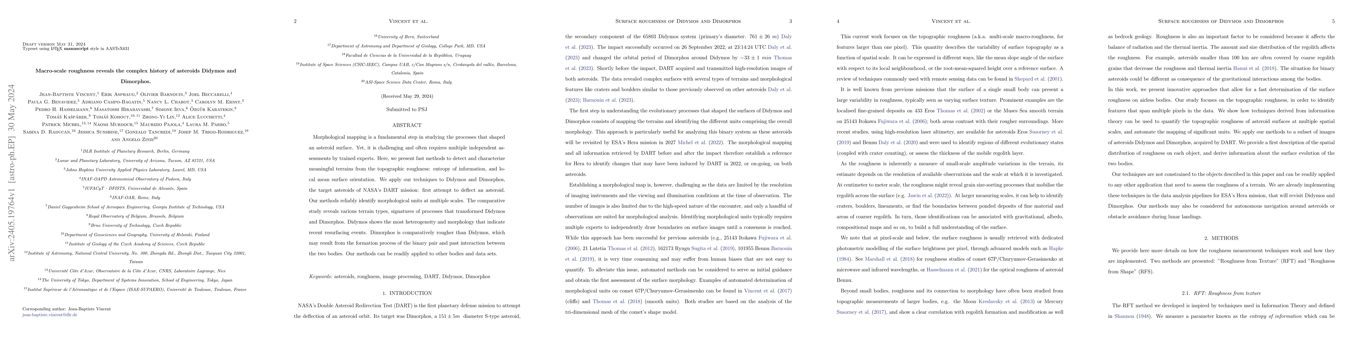 Thumbnail for Macro-scale roughness reveals the complex history of asteroids Didymos
  and Dimorphos