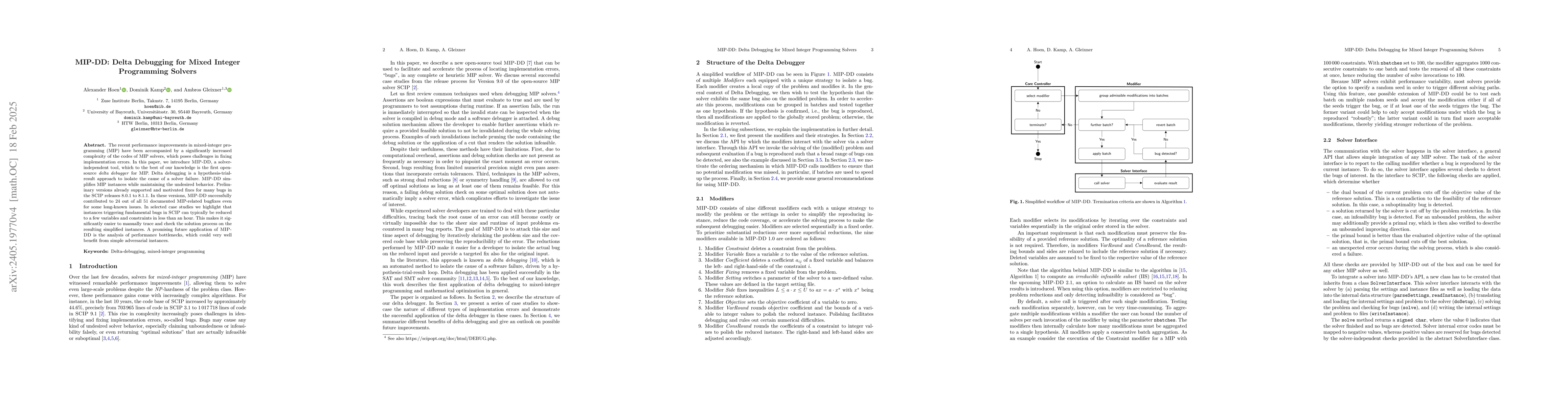 Thumbnail for MIP-DD: A Delta Debugger for Mixed Integer Programming Solvers