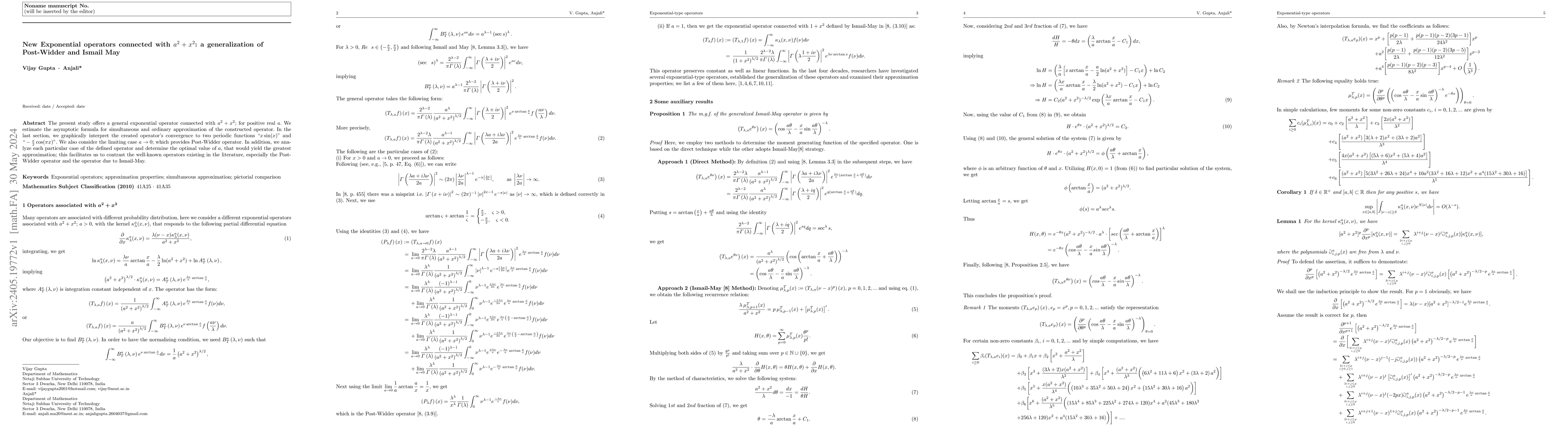 Thumbnail for New Exponential operators connected with a^2+x^2: a generalization of
  Post-Widder and Ismail May