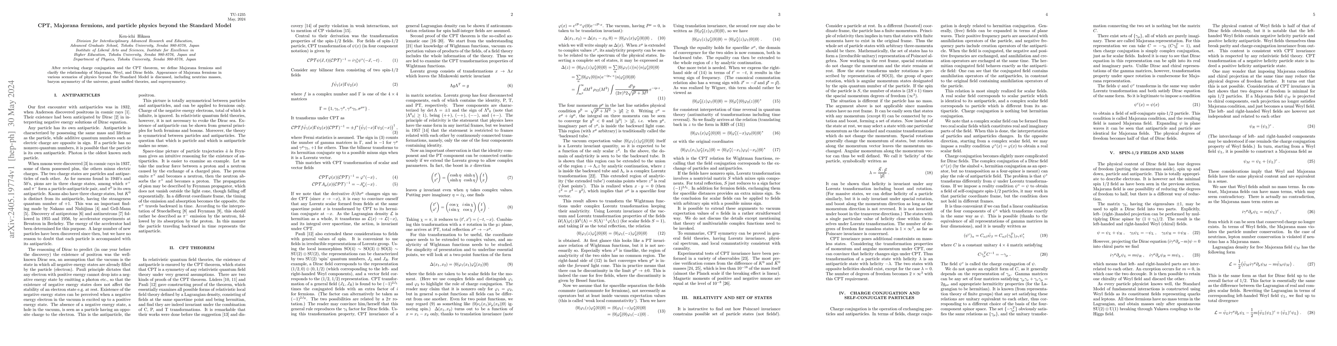 Thumbnail for CPT, Majorana fermions, and particle physics beyond the Standard Model