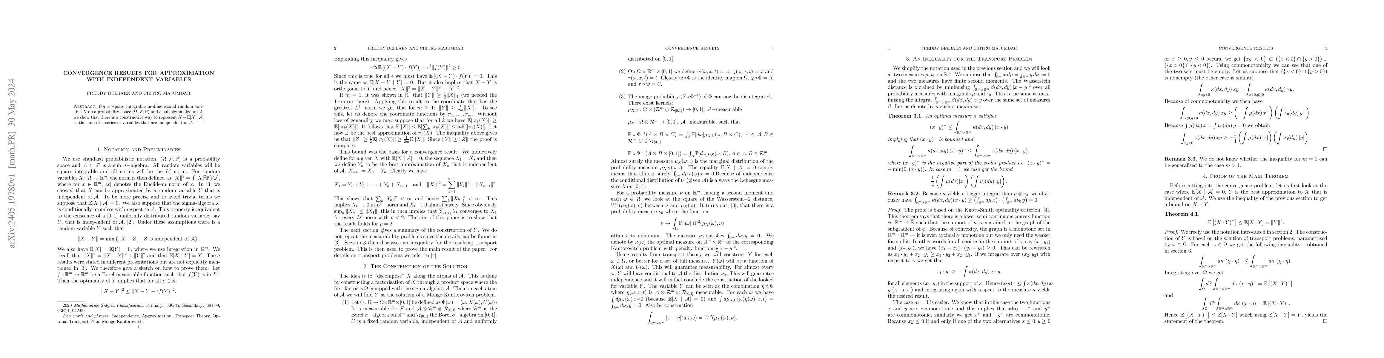 Thumbnail for Convergence Results for Approximation with independent Variables