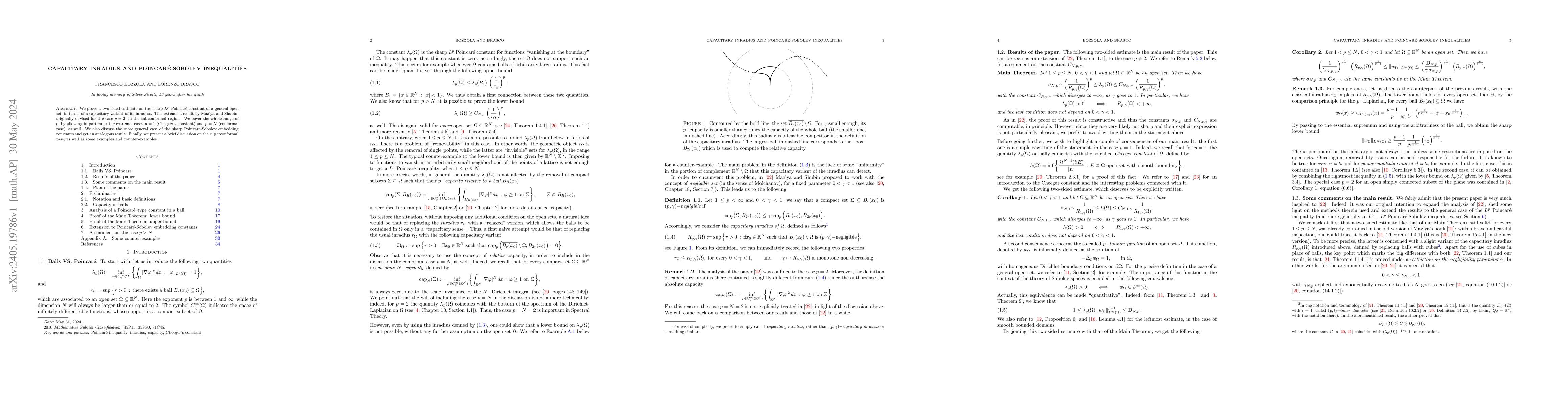 Thumbnail for Capacitary inradius and Poincar\'e-Sobolev inequalities