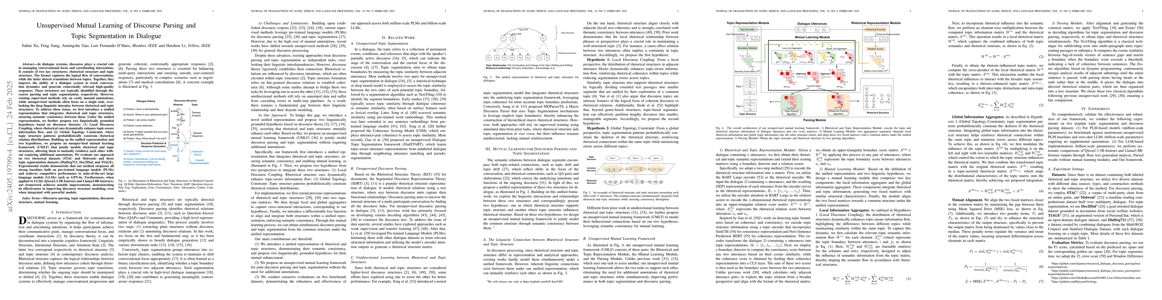 Thumbnail for Unsupervised Mutual Learning of Dialogue Discourse Parsing and Topic
  Segmentation