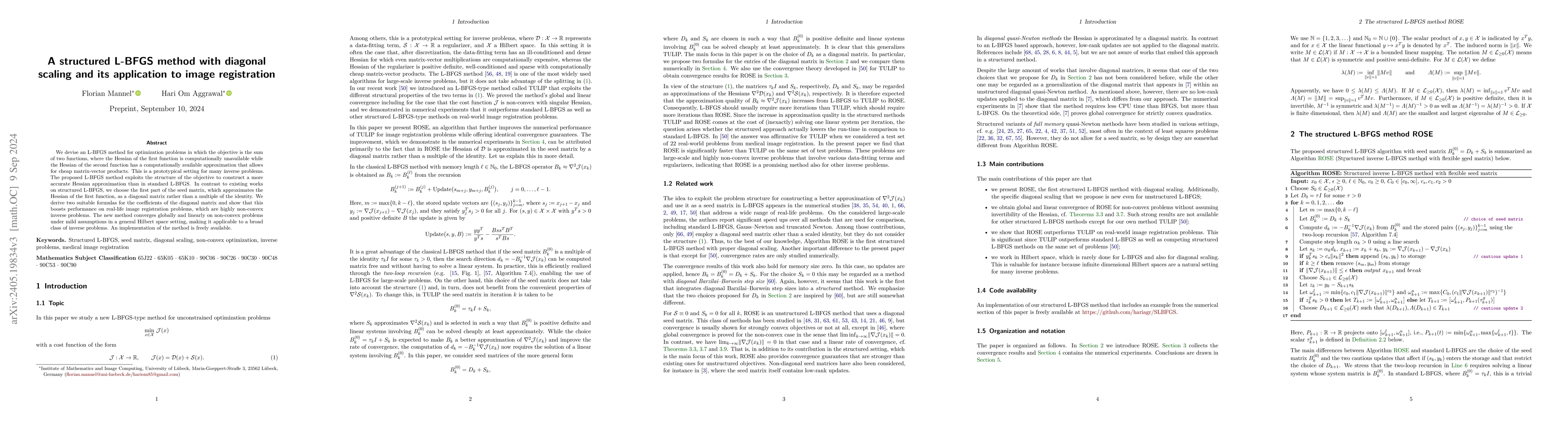 Thumbnail for A structured L-BFGS method with diagonal scaling and its application to
  image registration