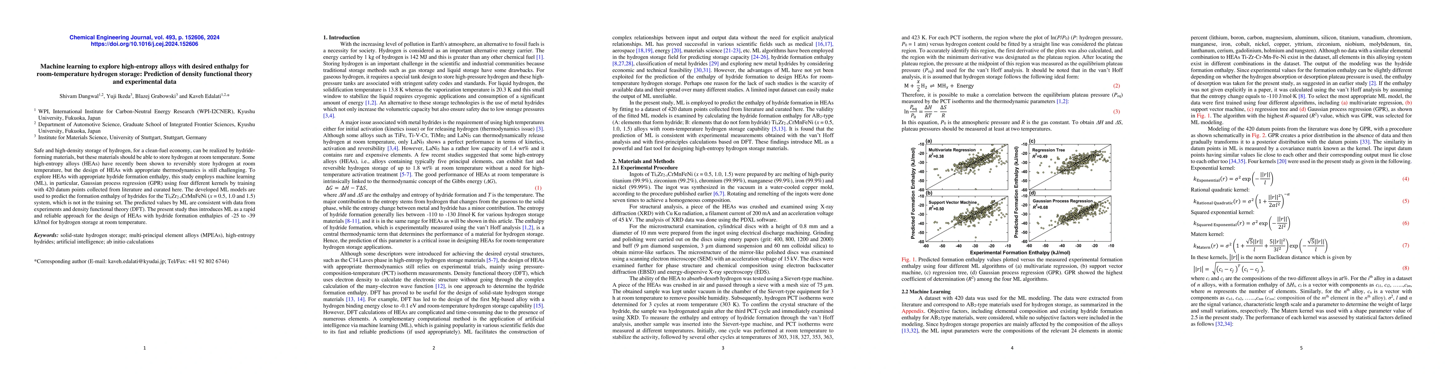 Thumbnail for Machine learning to explore high-entropy alloys with desired enthalpy
  for room-temperature hydrogen storage: Prediction of density functional
  theory and experimental data