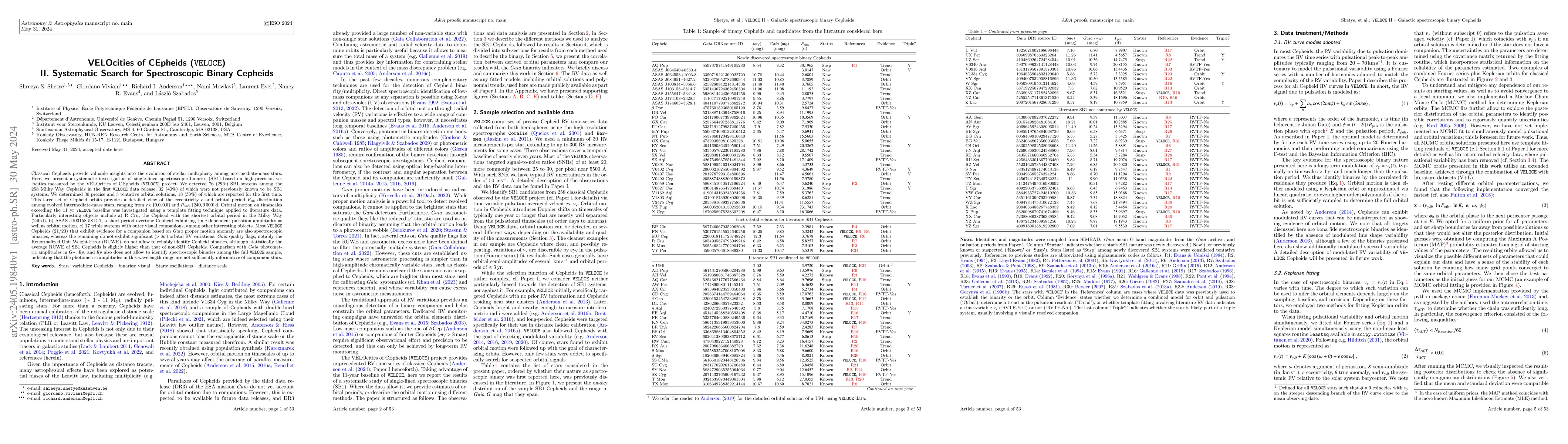 Thumbnail for VELOcities of CEpheids (VELOCE) II. Systematic Search for Spectroscopic
  Binary Cepheids