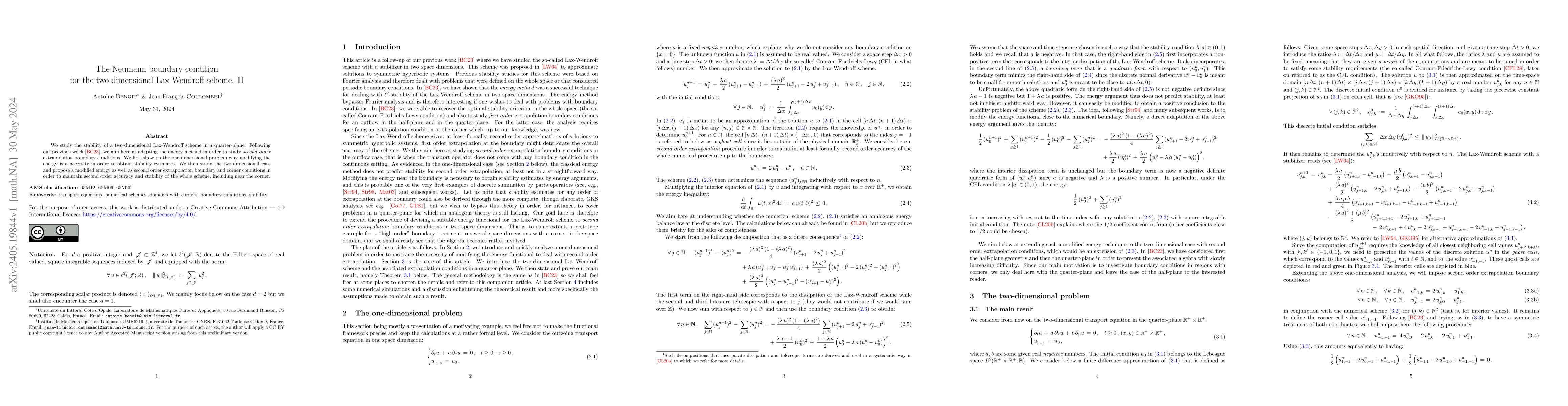 Thumbnail for The Neumann boundary condition for the two-dimensional Lax-Wendroff
  scheme. II