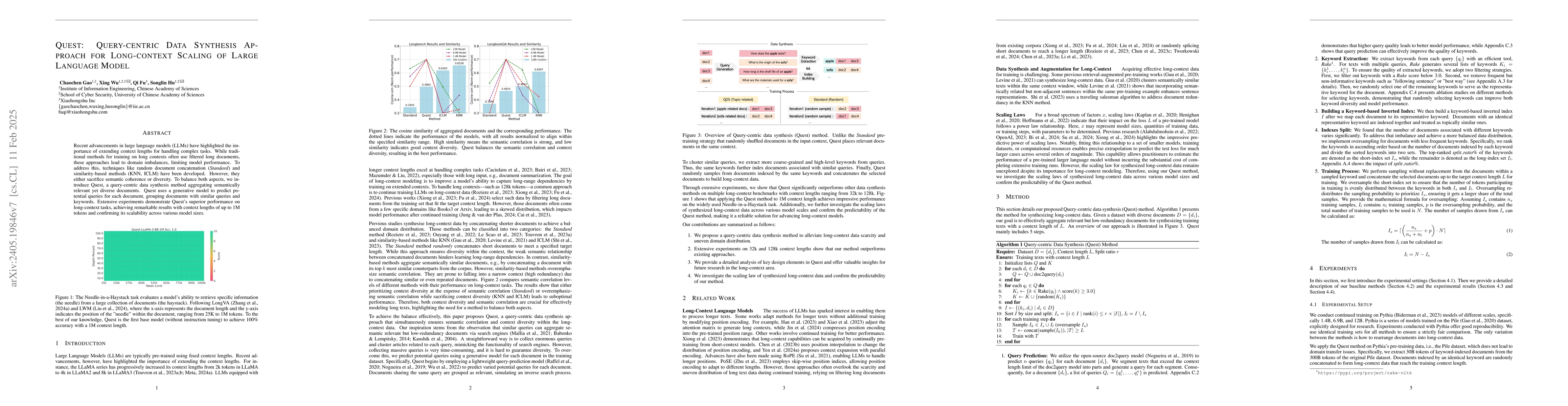 Thumbnail for Quest: Query-centric Data Synthesis Approach for Long-context Scaling of
  Large Language Model