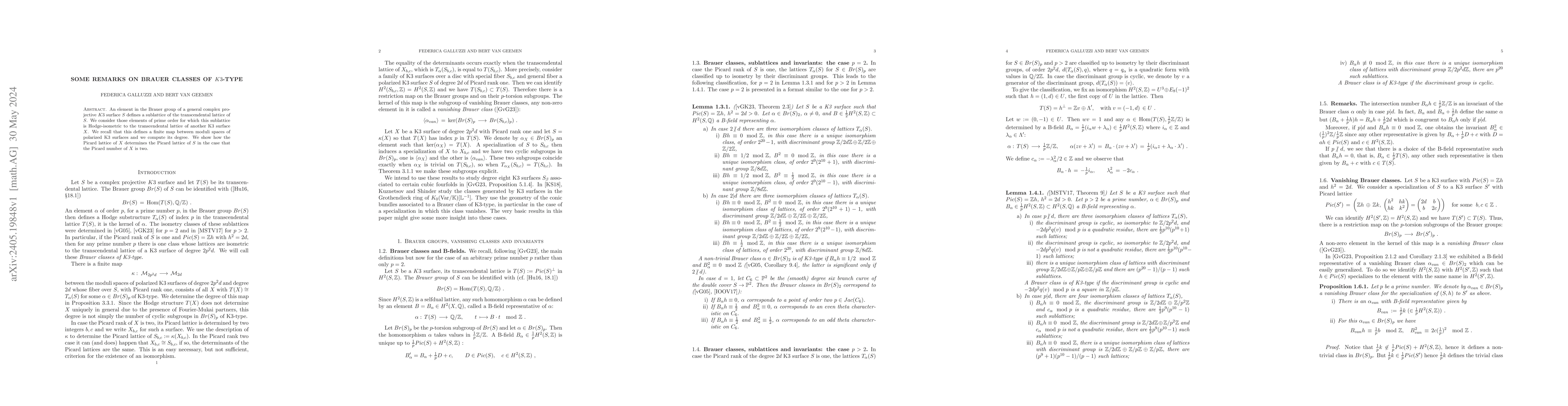 Thumbnail for Some remarks on Brauer Classes of K3-type