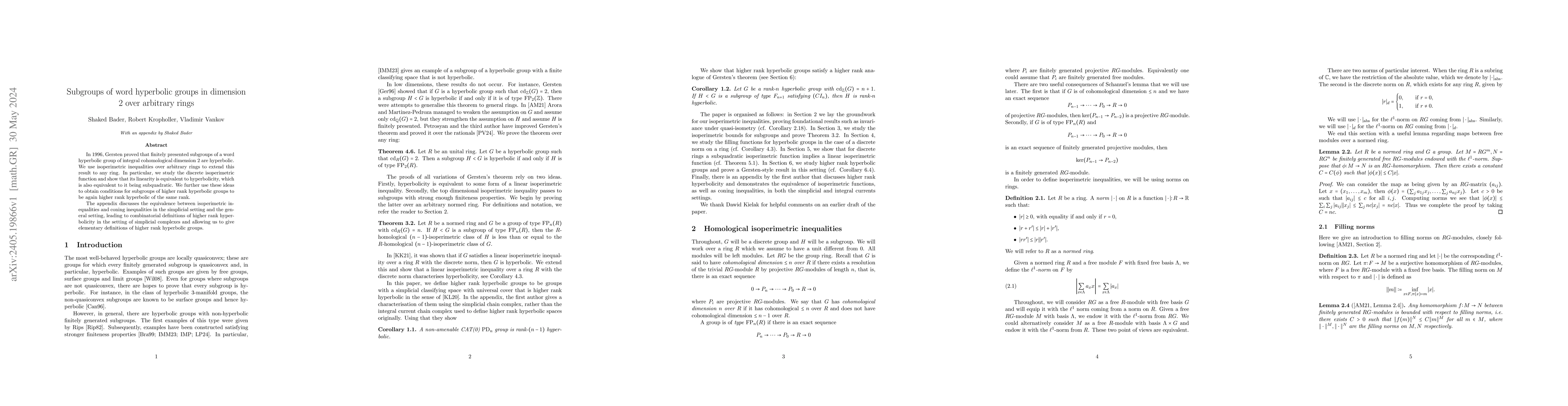 Thumbnail for Subgroups of word hyperbolic groups in dimension 2 over arbitrary rings