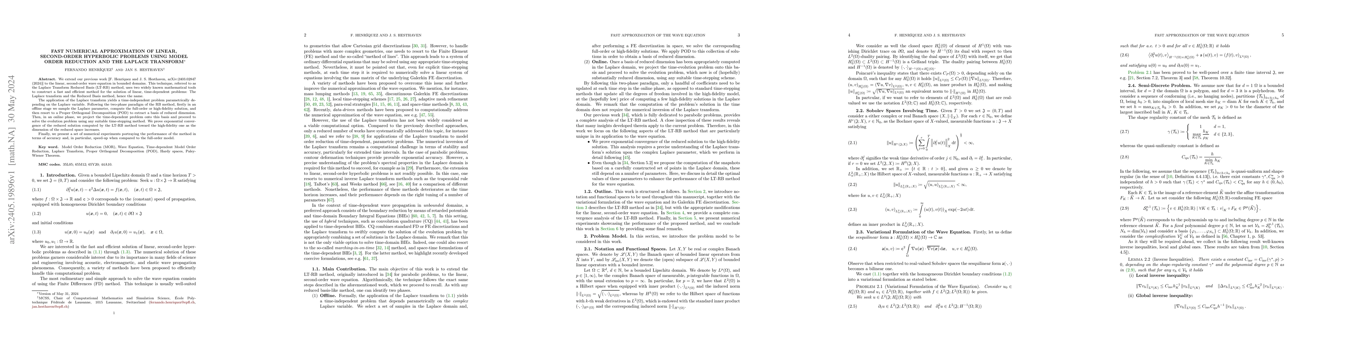 Thumbnail for Fast Numerical Approximation of Linear, Second-Order Hyperbolic Problems
  Using Model Order Reduction and the Laplace Transform