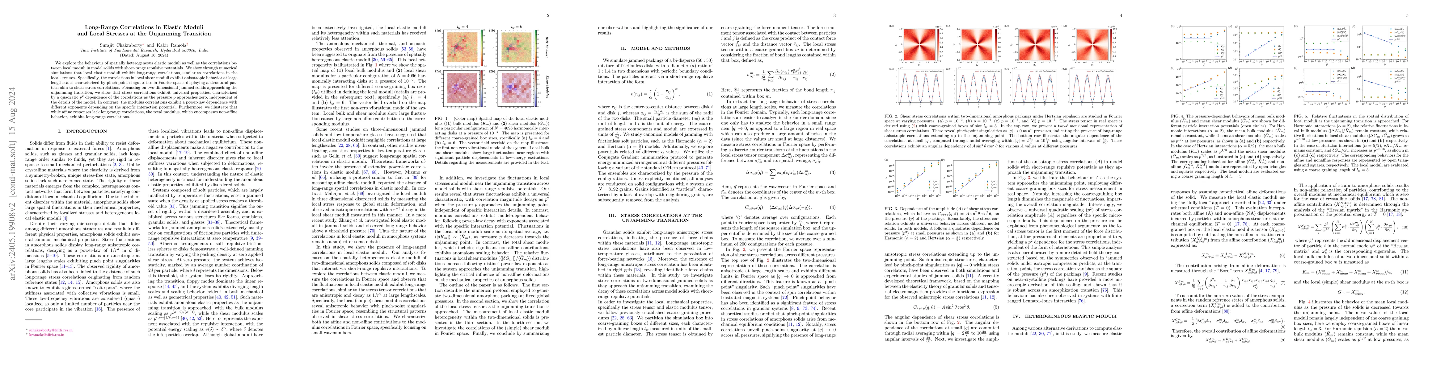 Thumbnail for Long-Range Correlations in Elastic Moduli and Local Stresses at the
  Unjamming Transition