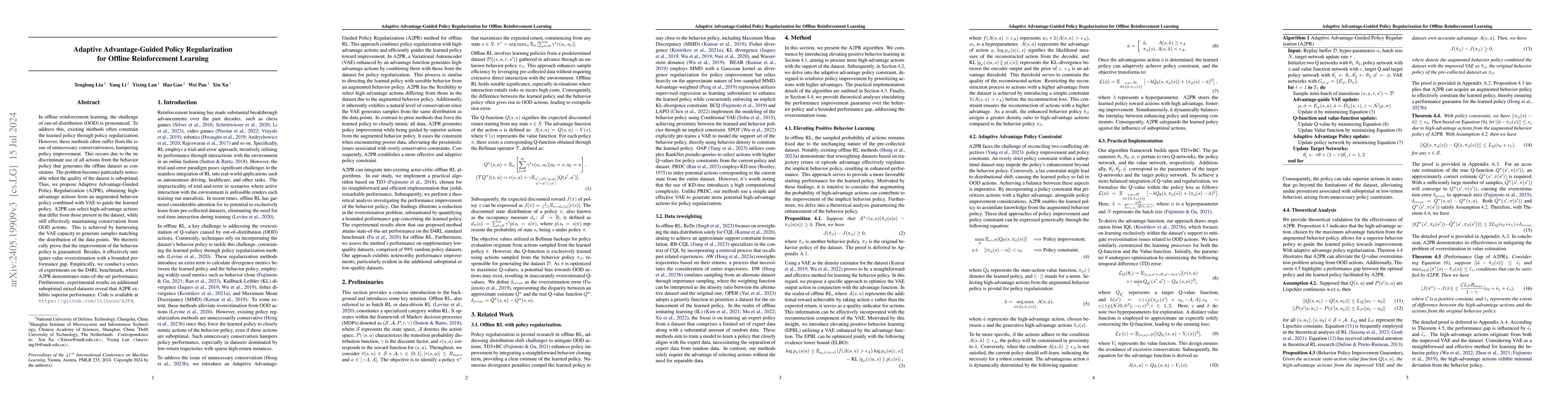 Thumbnail for Adaptive Advantage-Guided Policy Regularization for Offline
  Reinforcement Learning