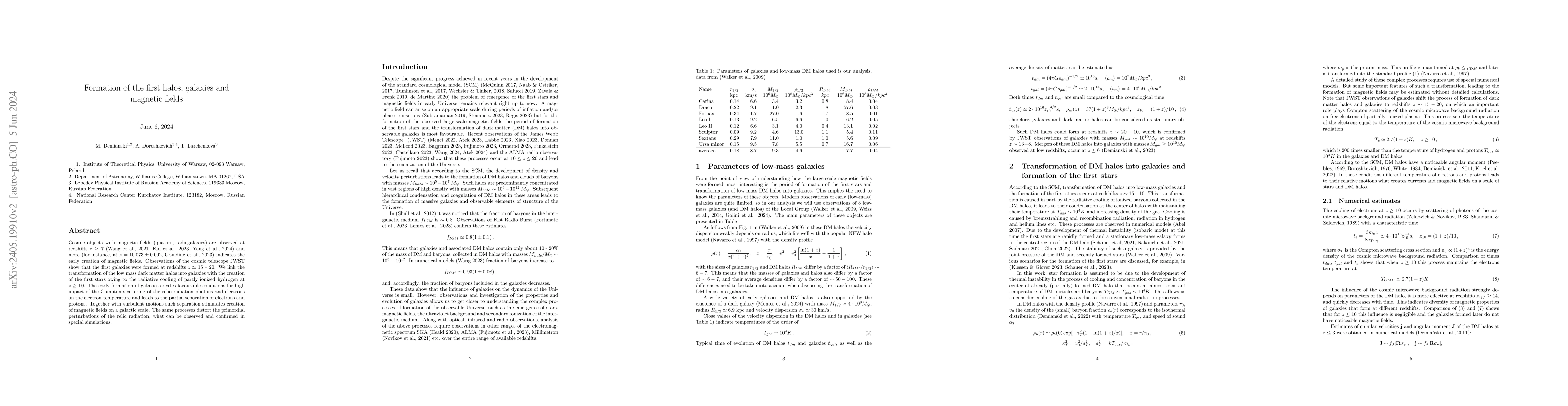 Thumbnail for Formation of the first halos, galaxies and magnetic fields