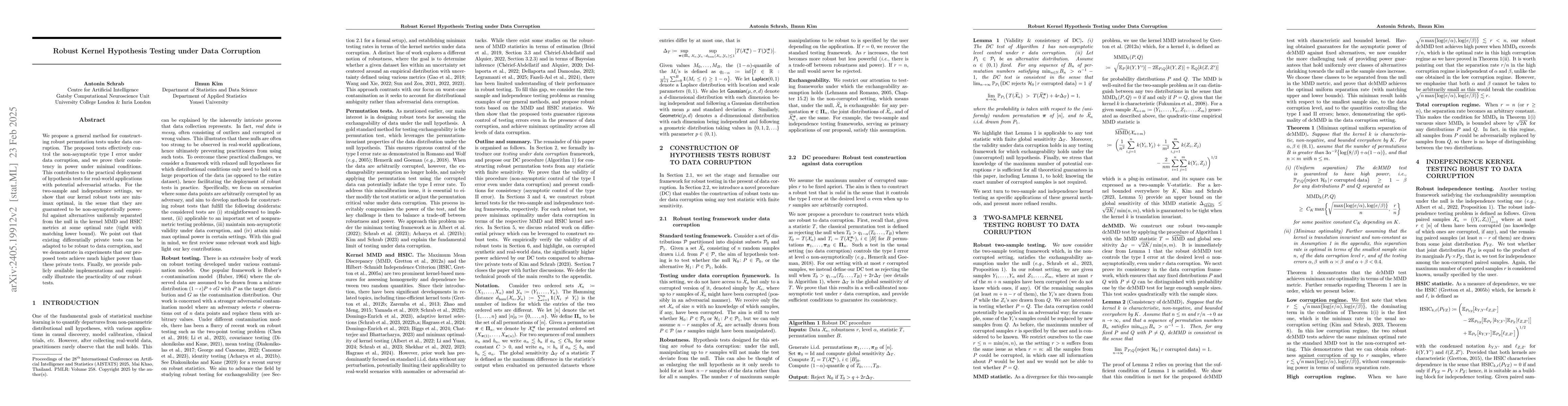 Thumbnail for Robust Kernel Hypothesis Testing under Data Corruption