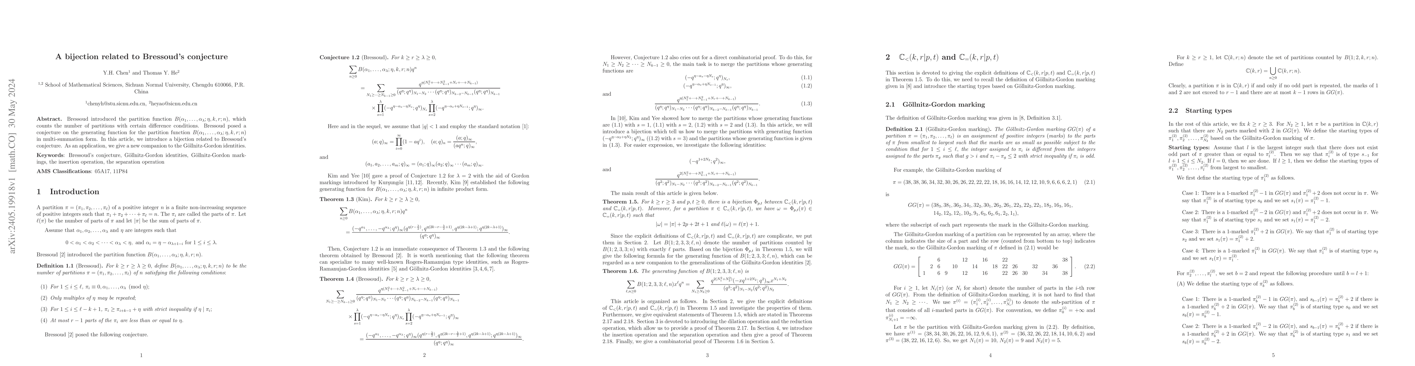 Thumbnail for A bijection related to Bressoud's conjecture
