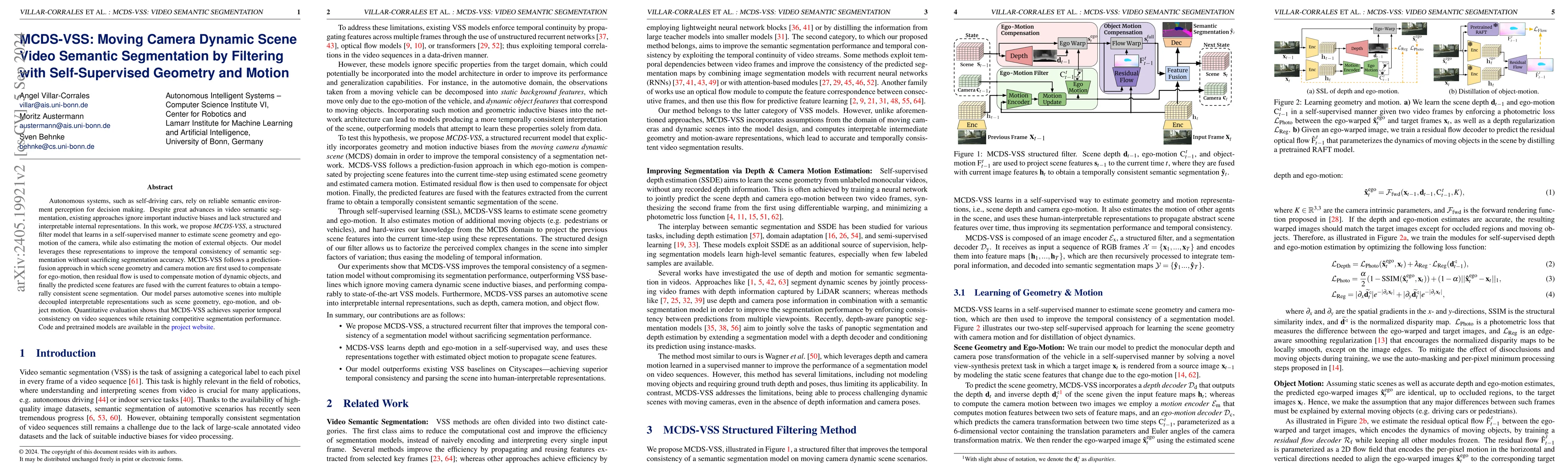 Thumbnail for MCDS-VSS: Moving Camera Dynamic Scene Video Semantic Segmentation by
  Filtering with Self-Supervised Geometry and Motion