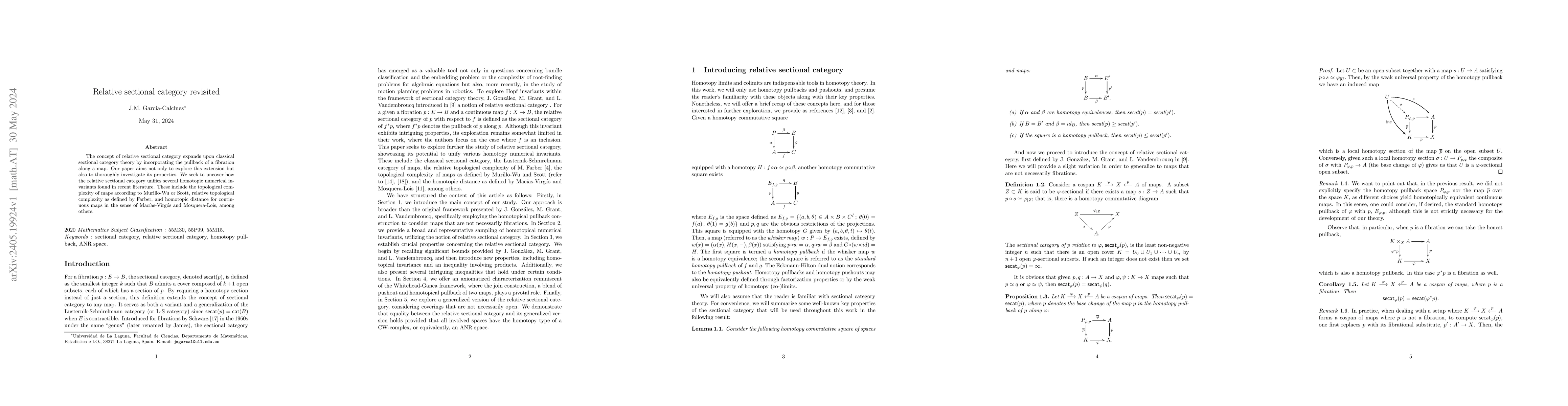 Thumbnail for Relative sectional category revisited