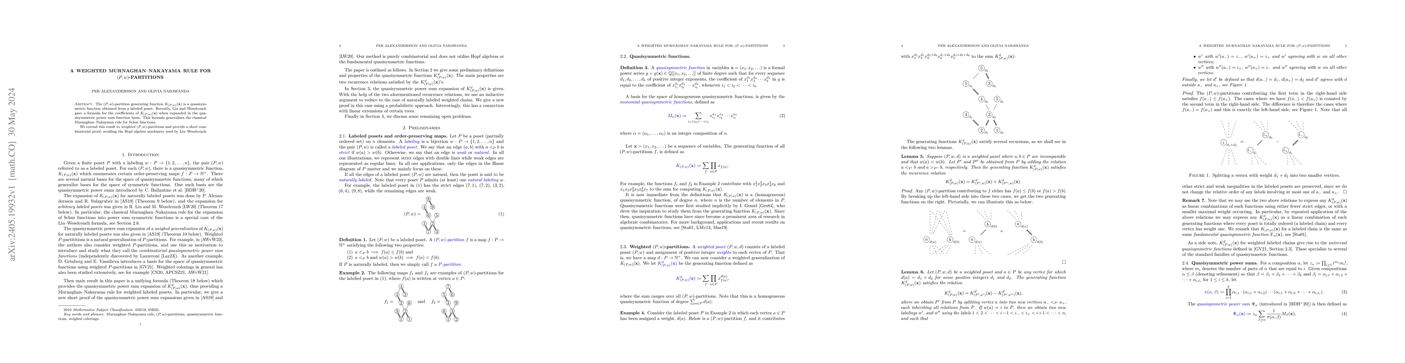 Thumbnail for A weighted Murnaghan-Nakayama rule for $(P, w)$-partitions
