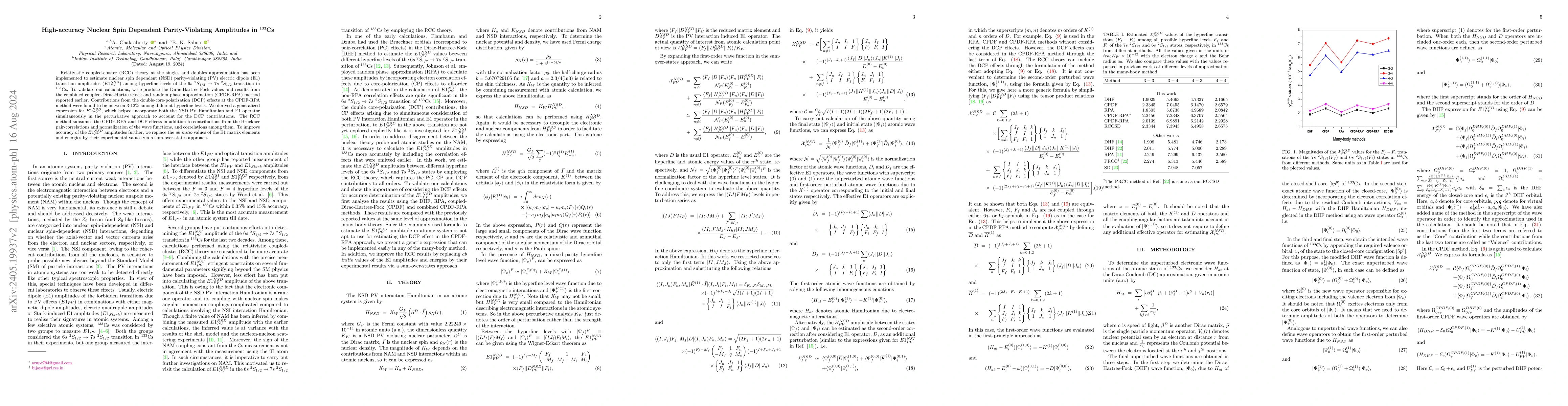 Thumbnail for High-accuracy Nuclear Spin Dependent Parity Violating Amplitudes in
  $^{133}$Cs