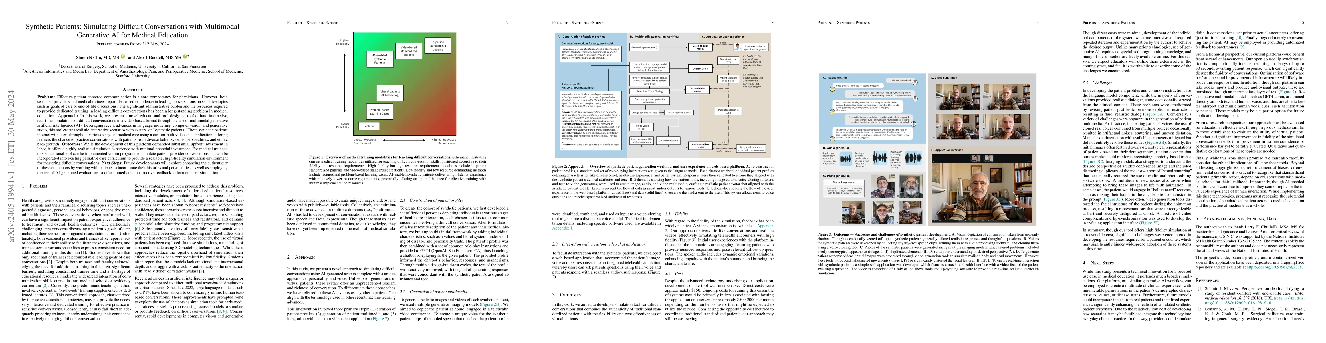 Thumbnail for Synthetic Patients: Simulating Difficult Conversations with Multimodal
  Generative AI for Medical Education