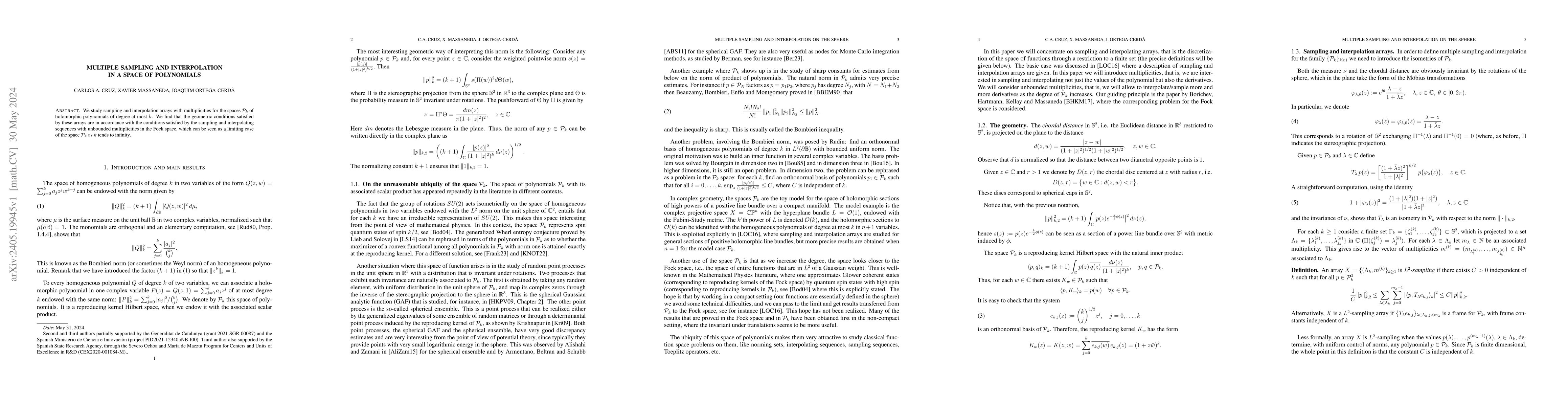 Thumbnail for Multiple sampling and interpolation in a space of polynomials