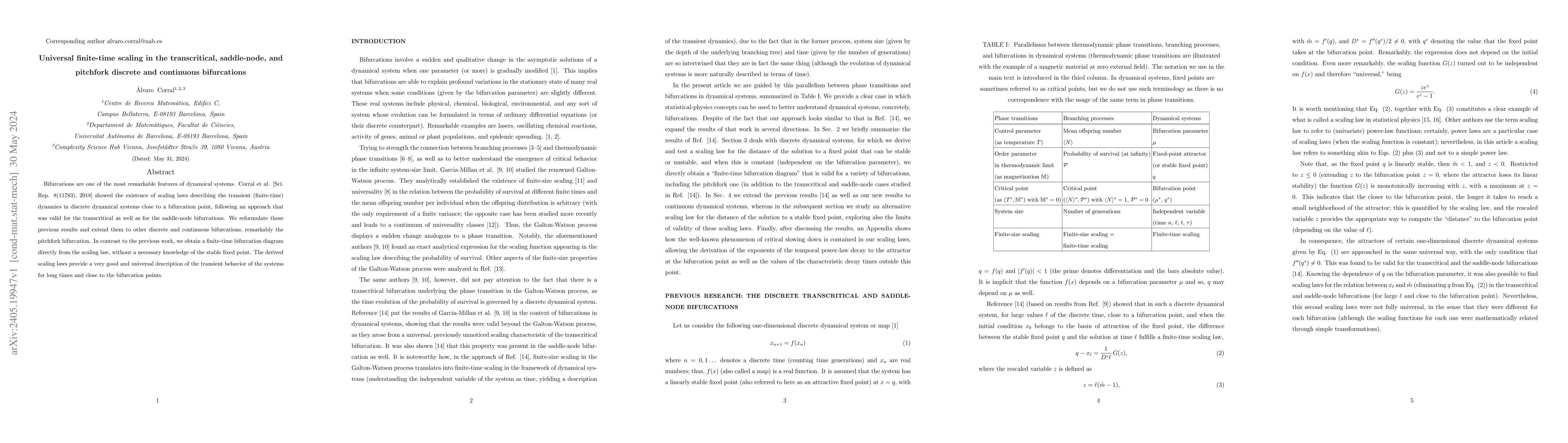 Thumbnail for Universal finite-time scaling in the transcritical, saddle-node, and
  pitchfork discrete and continuous bifurcations