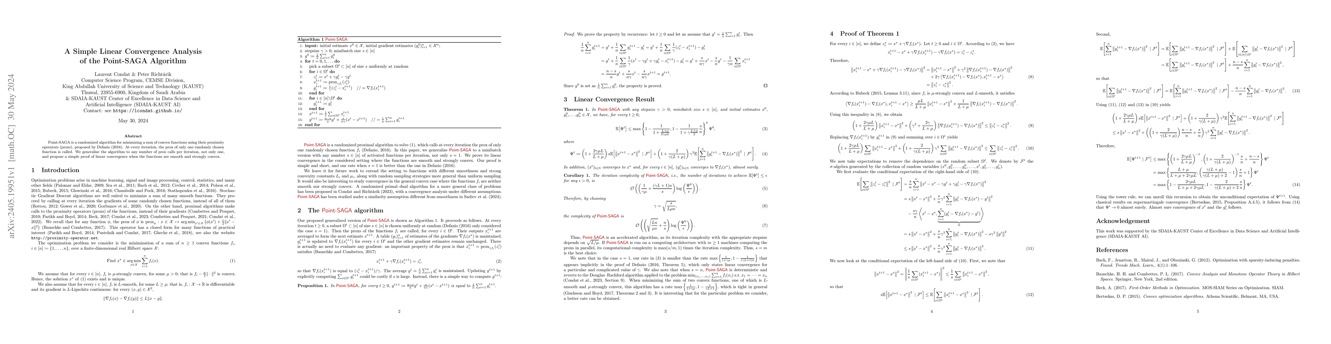 Thumbnail for A Simple Linear Convergence Analysis of the Point-SAGA Algorithm