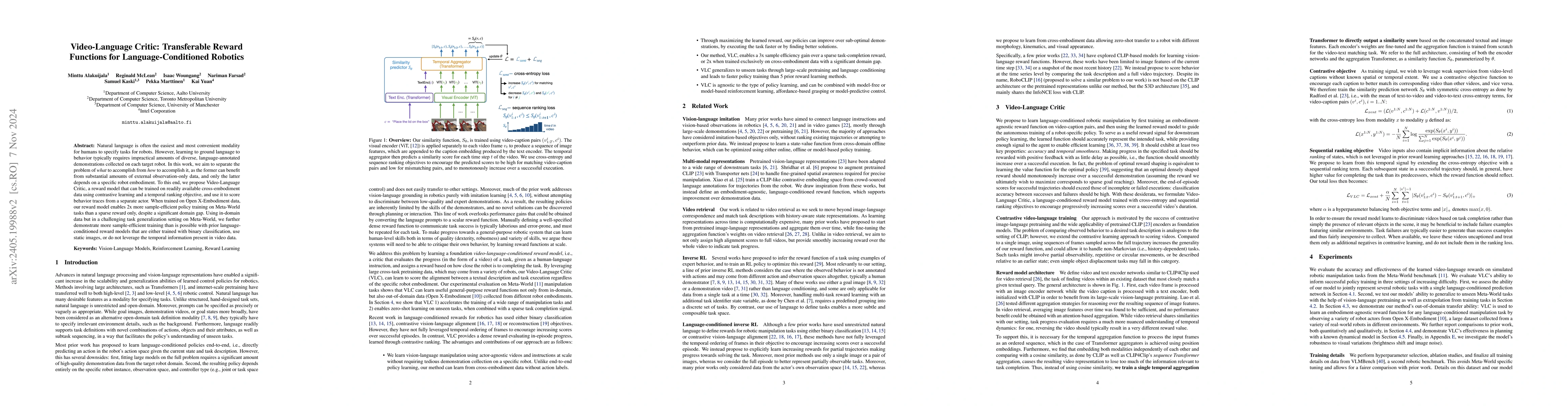 Thumbnail for Video-Language Critic: Transferable Reward Functions for
  Language-Conditioned Robotics