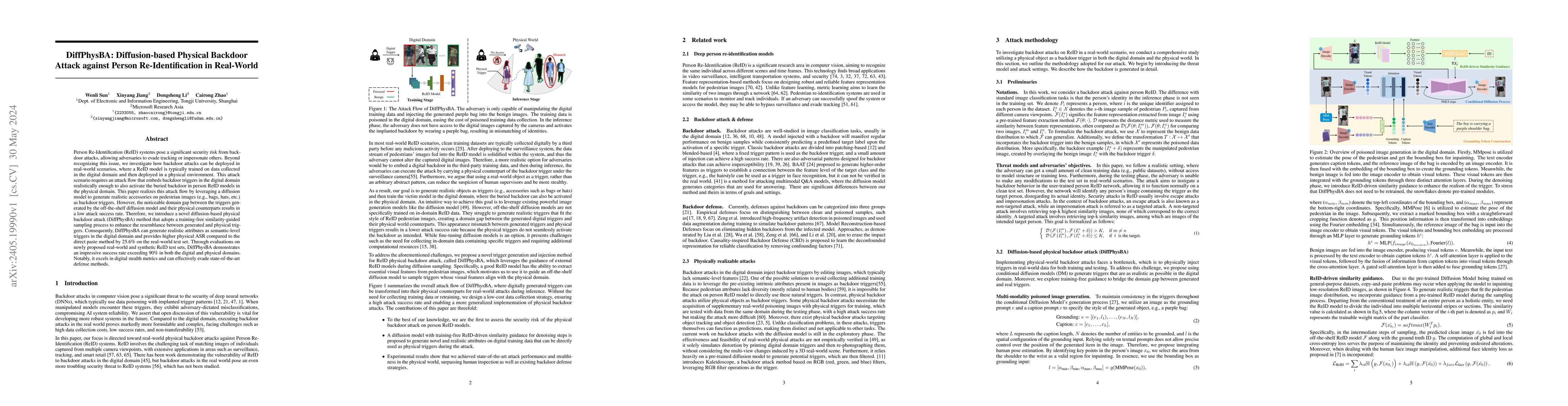 Thumbnail for DiffPhysBA: Diffusion-based Physical Backdoor Attack against Person
  Re-Identification in Real-World