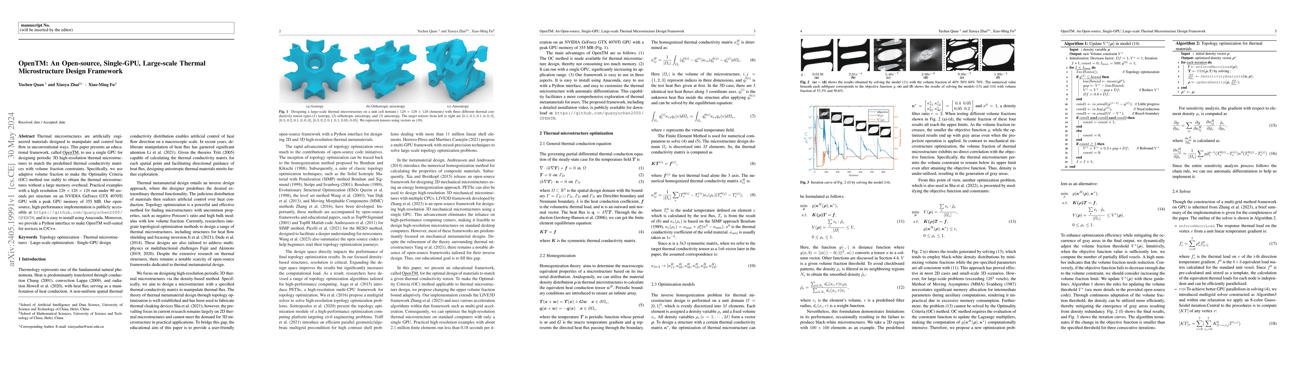 Thumbnail for OpenTM: An Open-source, Single-GPU, Large-scale Thermal Microstructure
  Design Framework